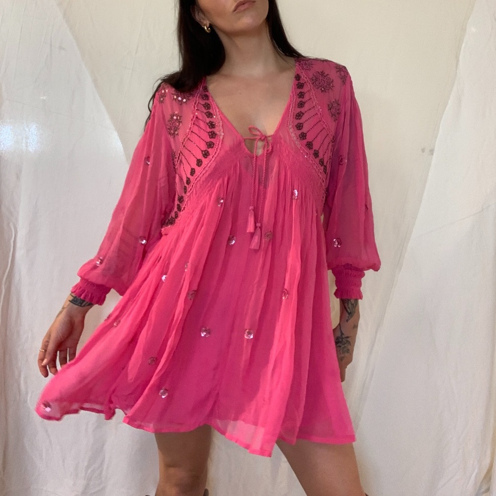 Hot Pink Free People Party Embellished Mini